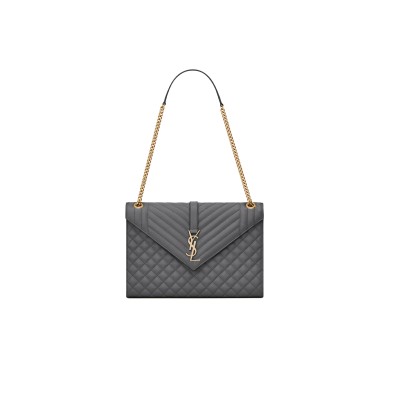 YSL ENVELOPE LARGE IN QUILTED GRAIN DE POUDRE EMBOSSED LEATHER 600166BOW971112 (31*22*7.5cm)